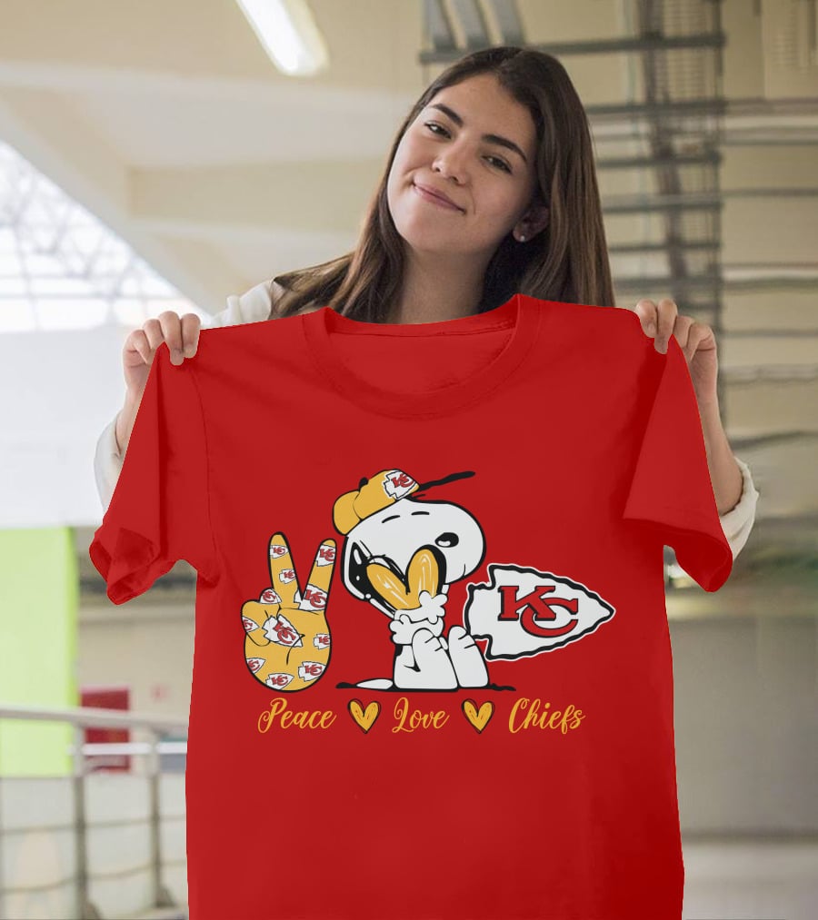 Peace Love Kansas City Chiefs Snoopy Nfl Emojis T-Shirt