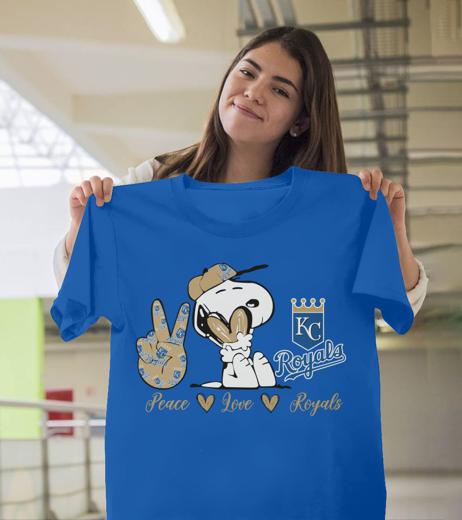 Snoopy Wearing Kansas City Royals Cap Peace Love Royals T-Shirt