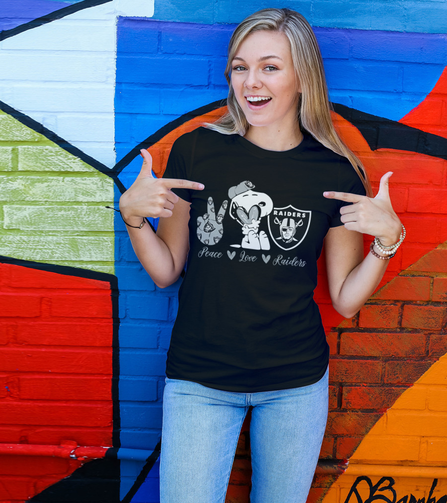 Peace Love Raiders Snoopy Football T-Shirt