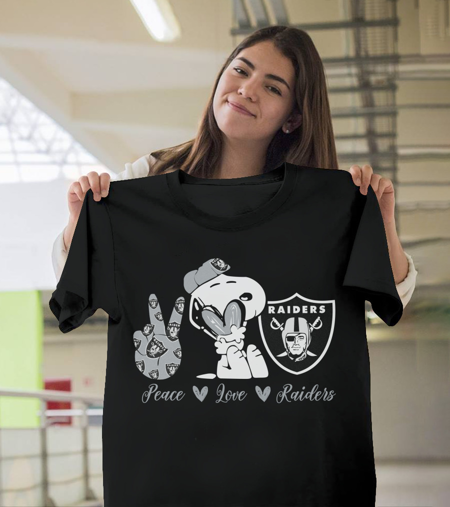 Peace Love Raiders Snoopy Football T-Shirt