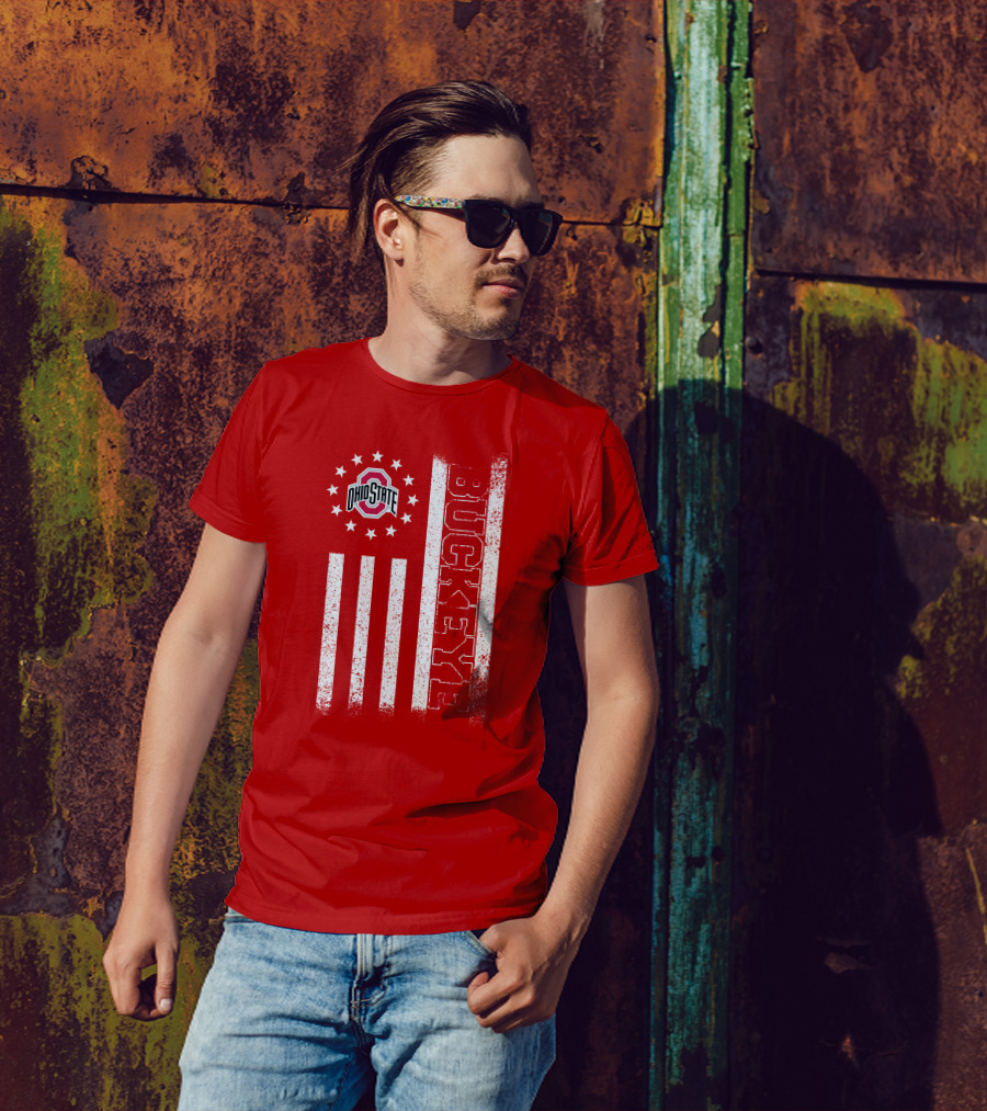 Ohio State Buckeye Stars And Stripes American Flag T-Shirt