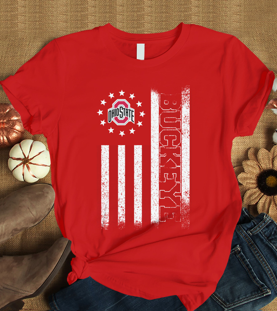Ohio State Buckeye Stars And Stripes American Flag T-Shirt