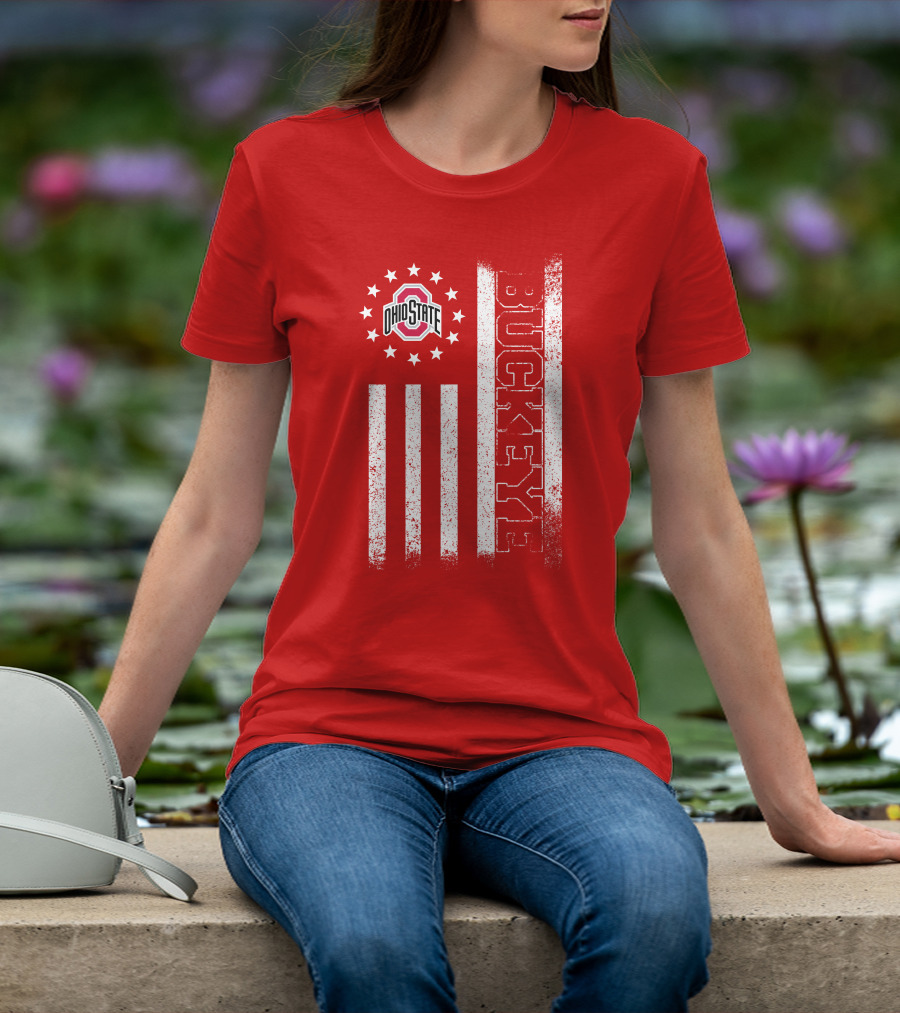 Ohio State Buckeye Stars And Stripes American Flag T-Shirt