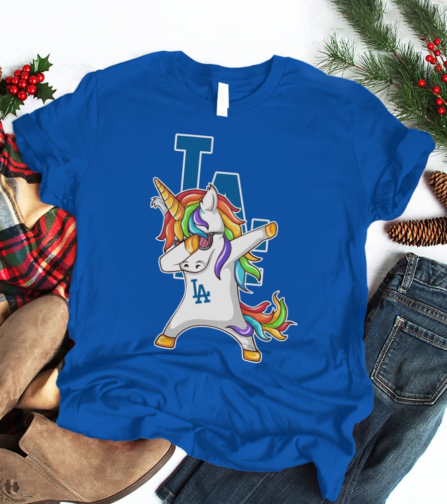 LA Dodgers Unicorn Dabbing Rainbow Mane T-Shirt