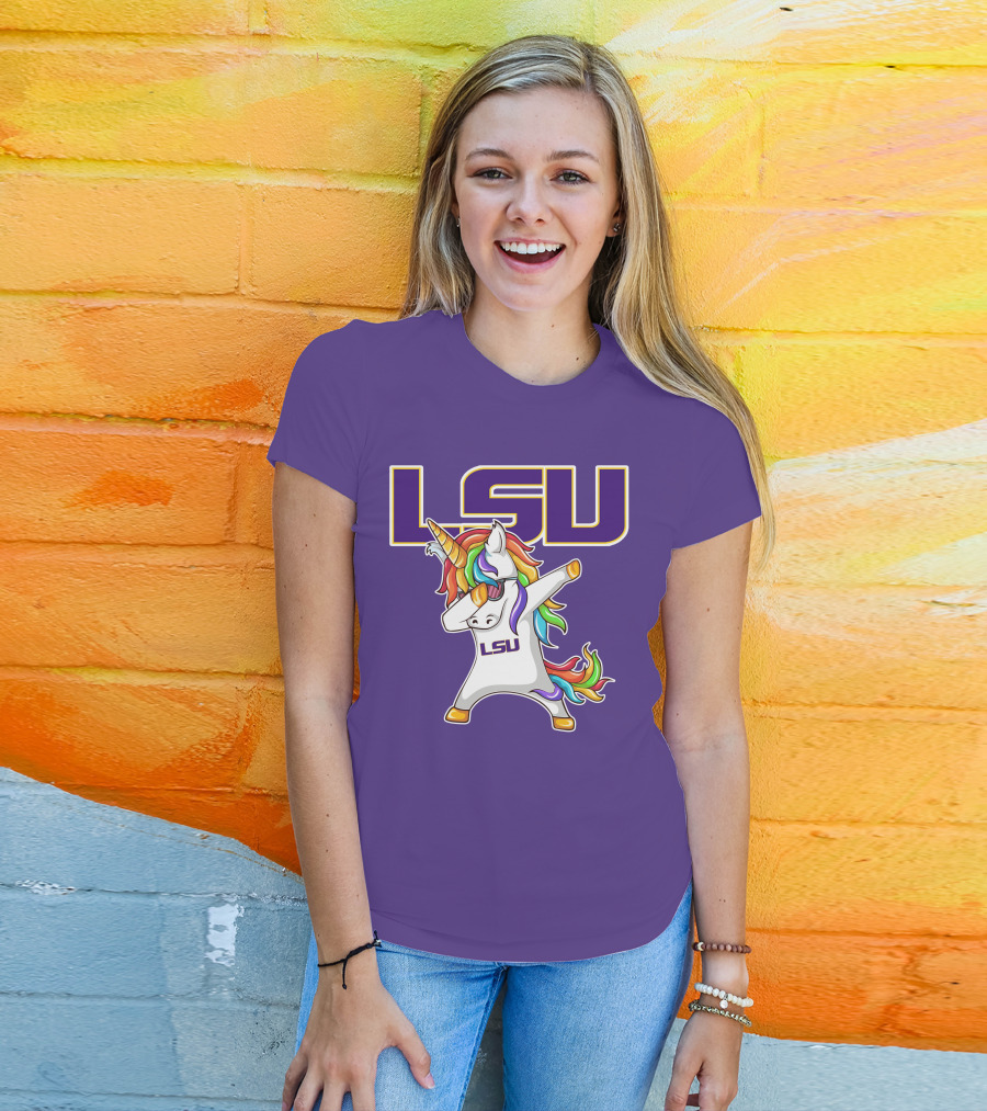 LSU Tigers Unicorn Dabbing Rainbow Mane T-Shirt