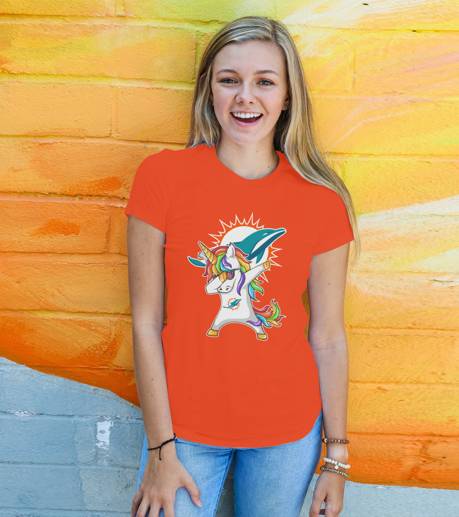 Miami Dolphins Logo Unicorn Dabbing Gesture T-Shirt