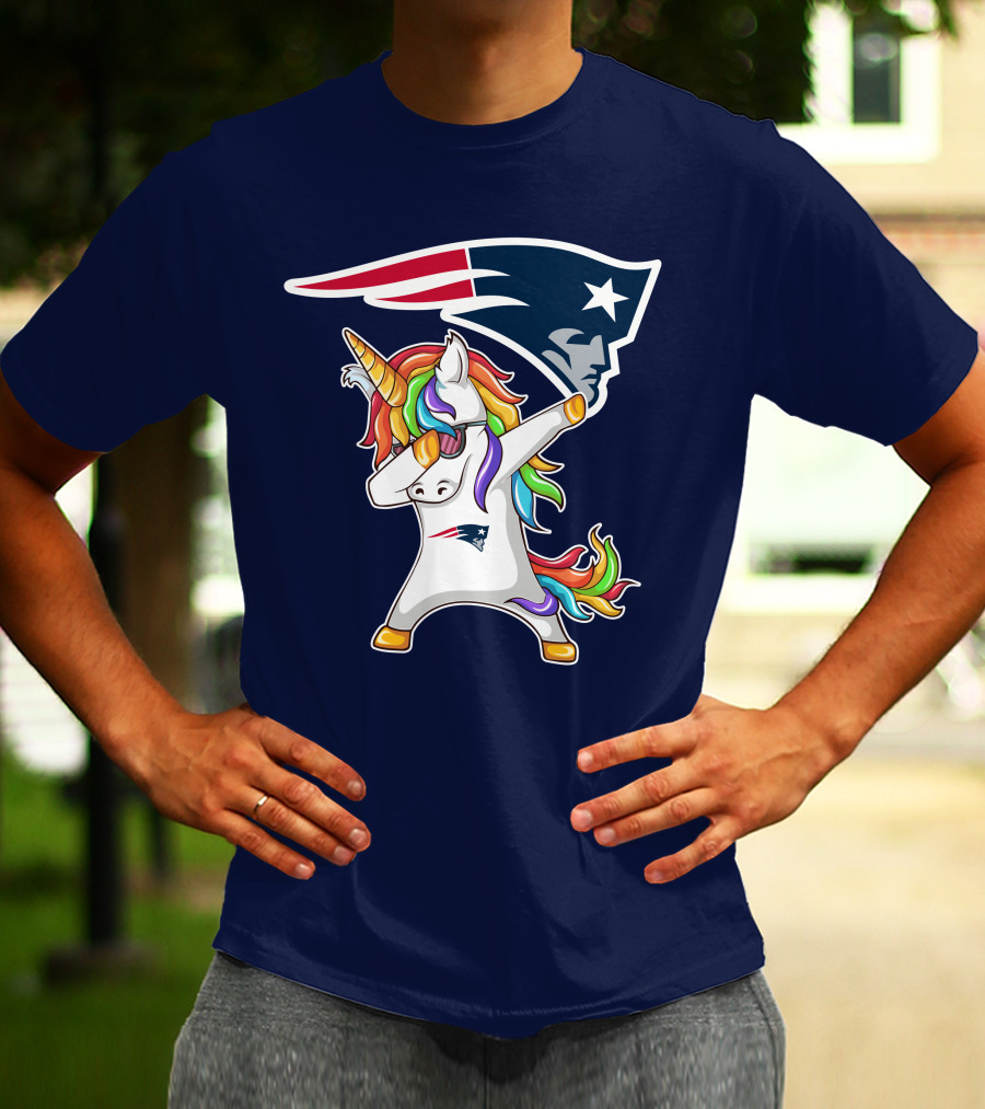 New England Patriots Unicorn Dabbing Rainbow Mane NFL T-Shirt