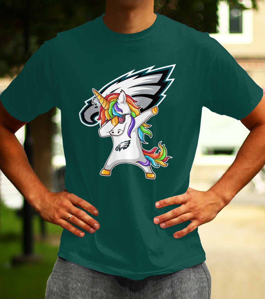 Philadelphia Eagles Unicorn Dabbing Rainbow Mane T-Shirt