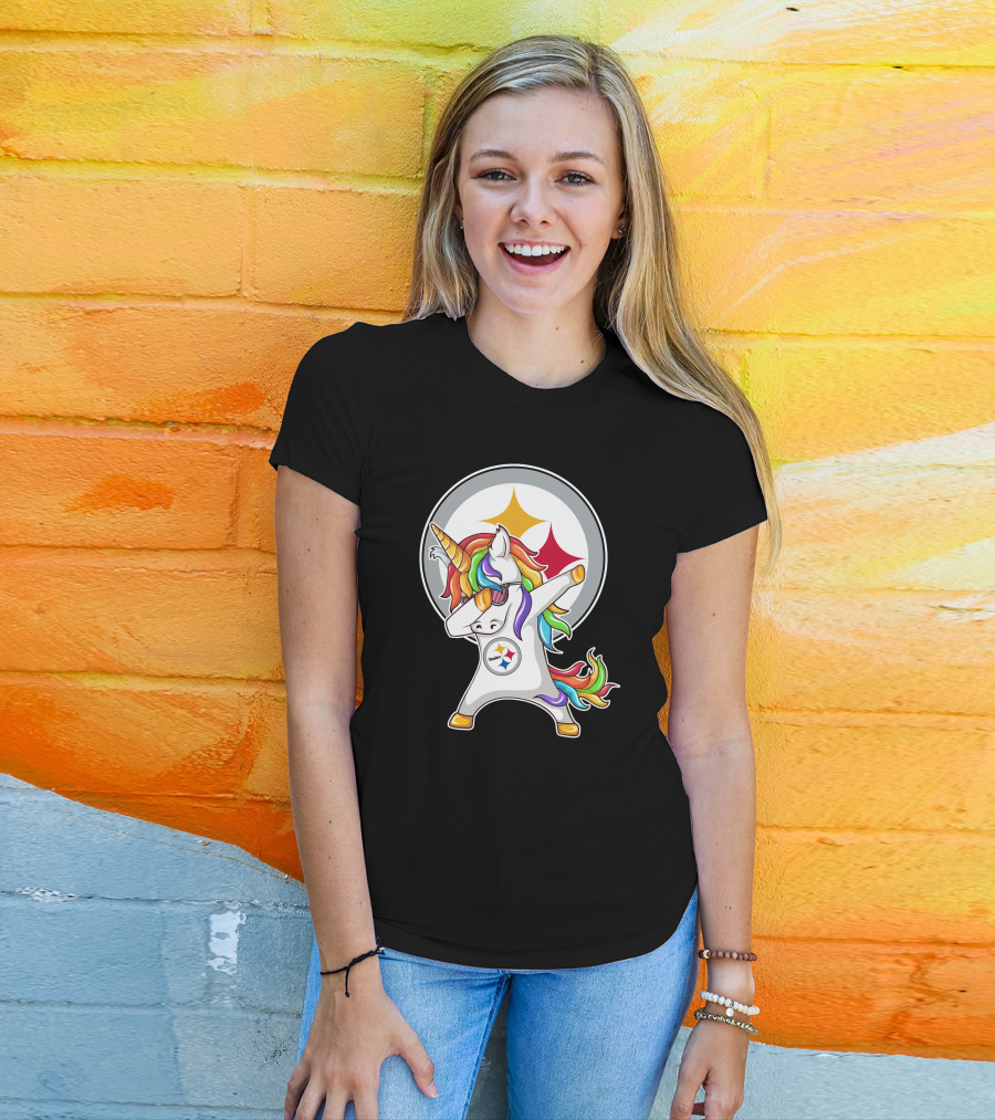 Pittsburgh Steelers Dabbing Unicorn Fan Design Rainbow T-Shirt