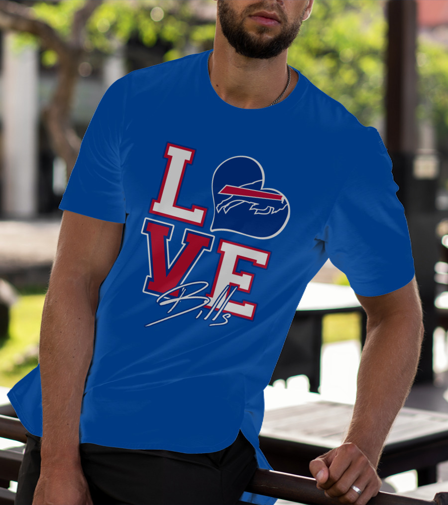 LOVE My Buffalo Bills Heart Logo Featuring Iconic Football Team Emblem T-Shirt