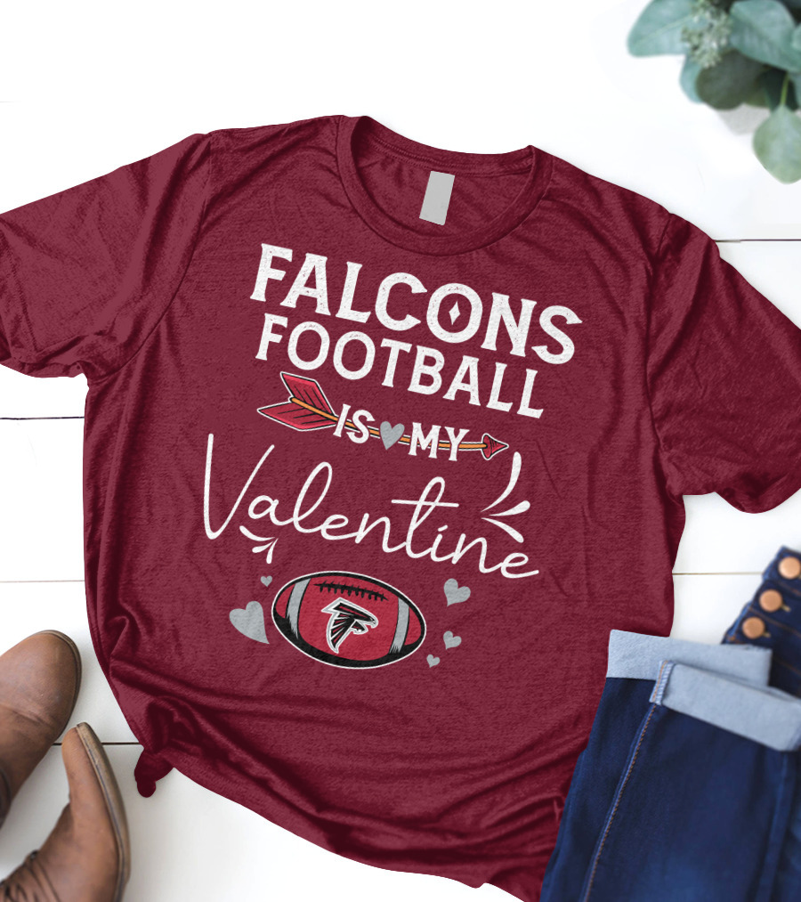 Falcons Football Is My Valentine With Arrow And Hearts Football T-Shirt