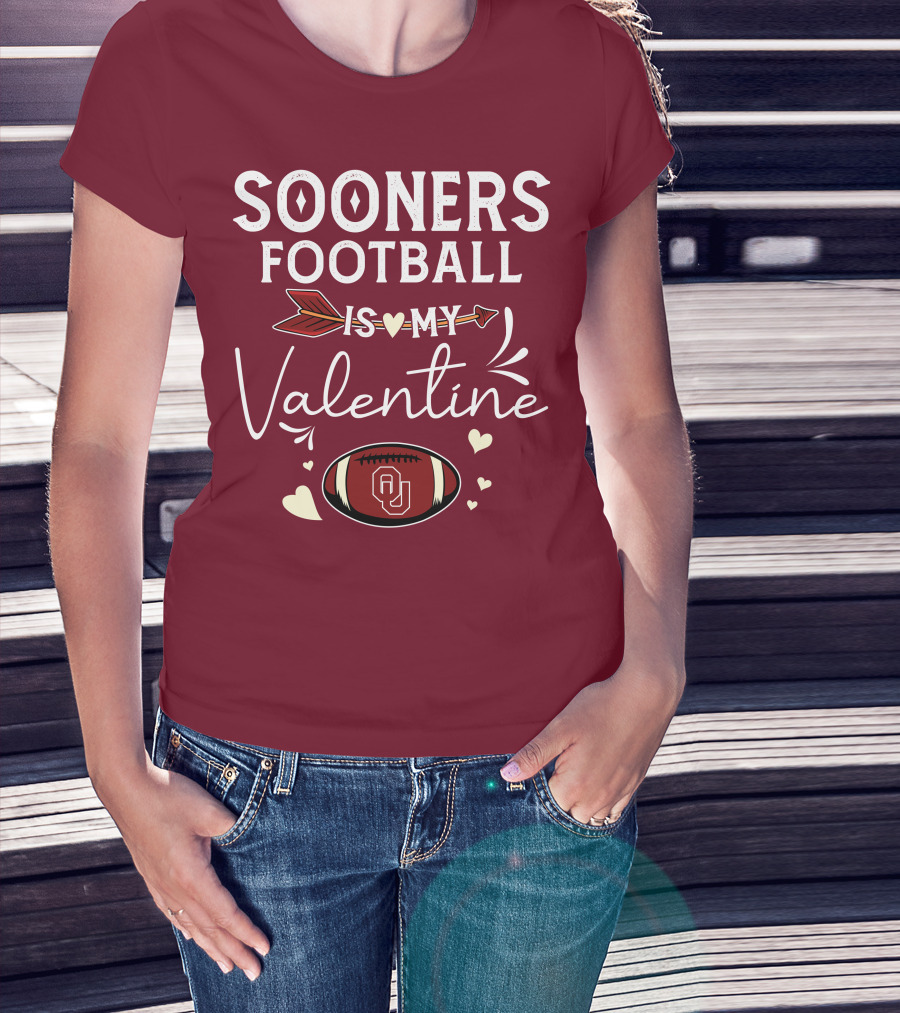 Sooners Football Is My Valentine OU Football Red Arrow And Hearts T-Shirt