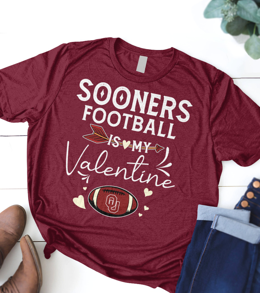 Sooners Football Is My Valentine OU Football Red Arrow And Hearts T-Shirt
