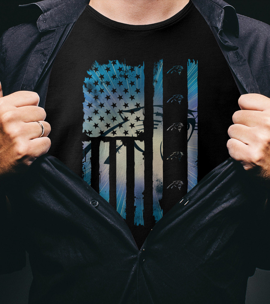 Carolina Panthers American Flag Distressed Stripes T-Shirt