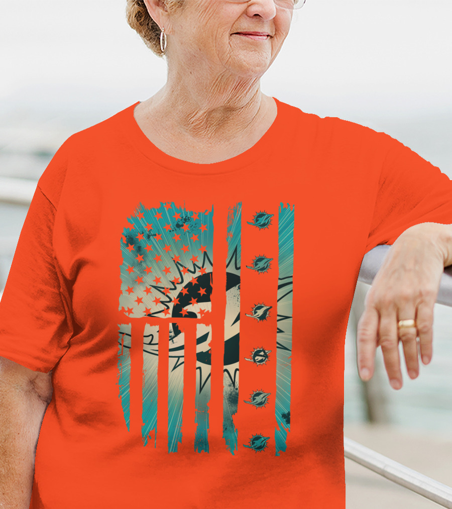 Miami Dolphins American Flag Aqua And Stars T-Shirt