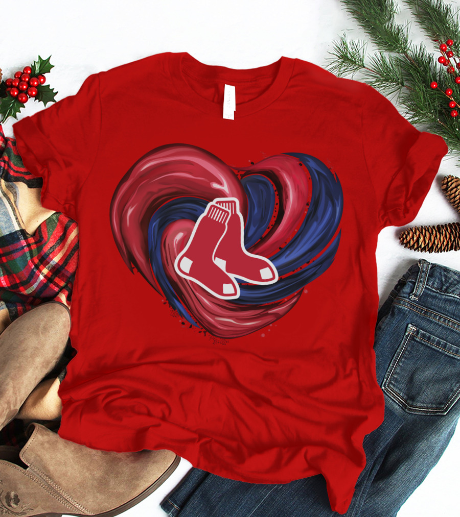 Boston Red Sox Tornado Heart Red And Blue Sox T-Shirt