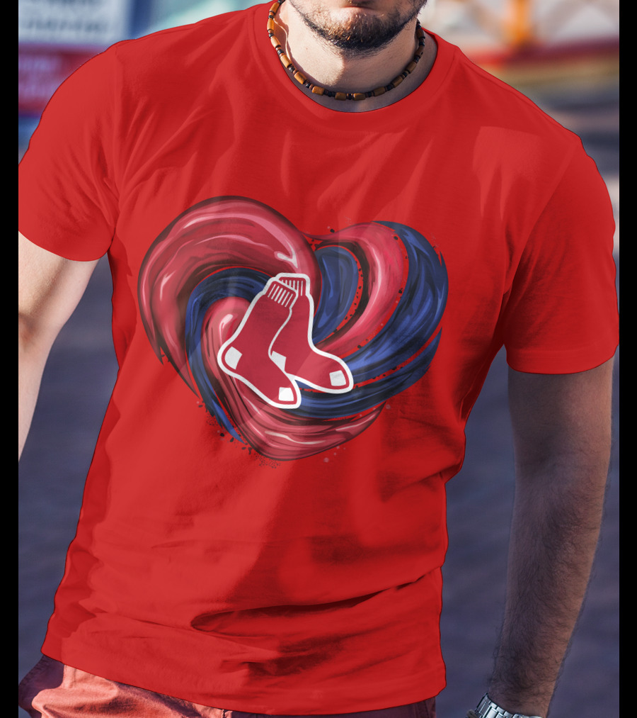 Boston Red Sox Tornado Heart Red And Blue Sox T-Shirt