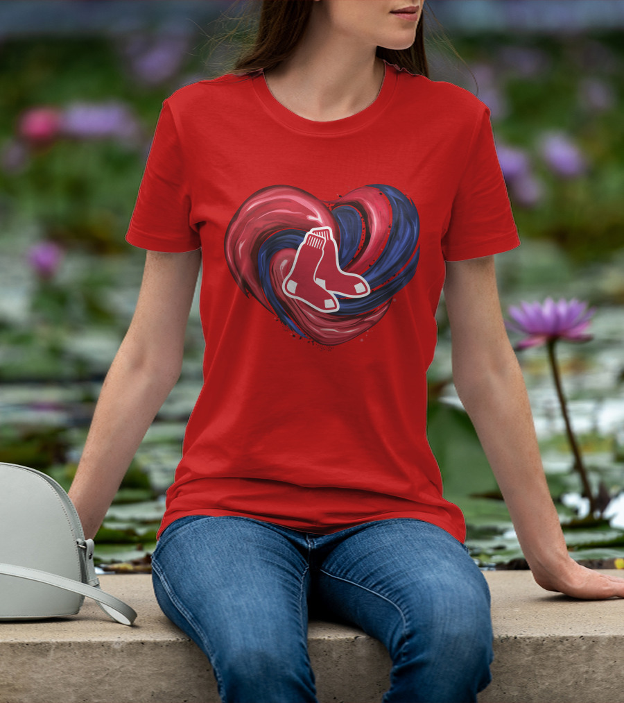 Boston Red Sox Tornado Heart Red And Blue Sox T-Shirt