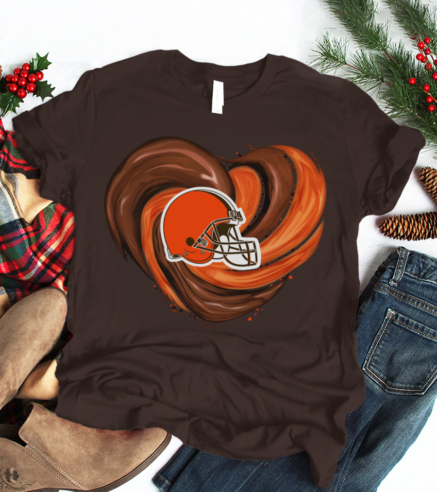Cleveland Browns Football Helmet Tornado Heart T-Shirt