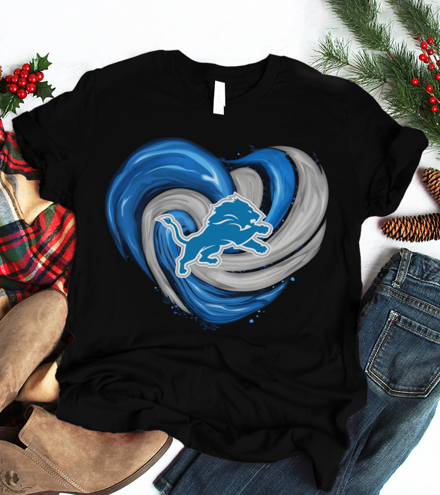Detroit Lions Blue And Silver Swirling Heart T-Shirt