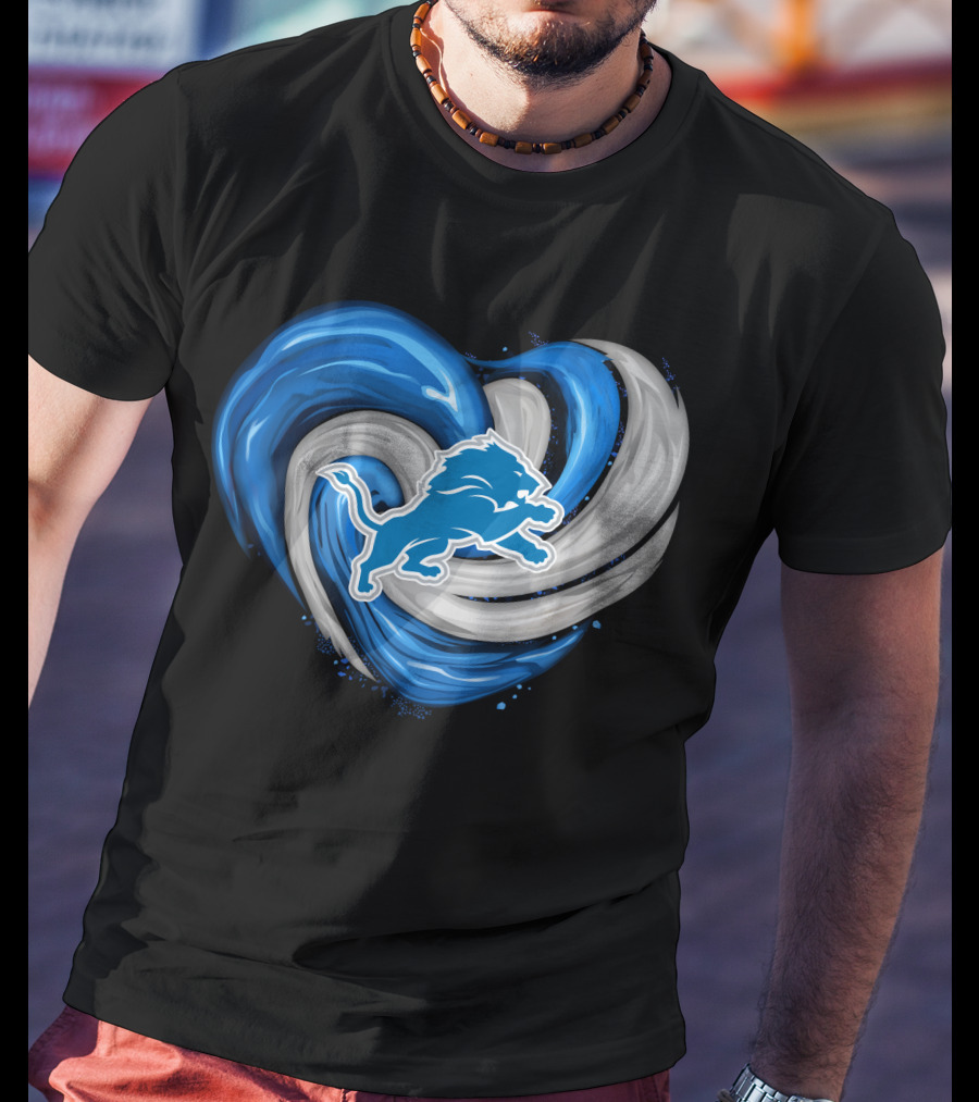 Detroit Lions Blue And Silver Swirling Heart T-Shirt