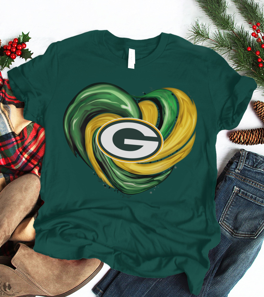 Green Bay Packers Heart Logo Swirl Tornado T-Shirt