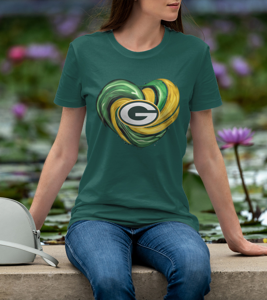 Green Bay Packers Heart Logo Swirl Tornado T-Shirt