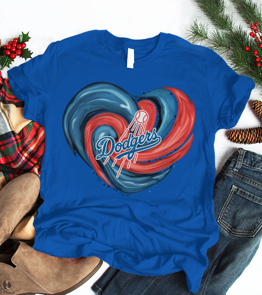 Dodgers Tornado Heart Blue Red Swirl Baseball T-Shirt