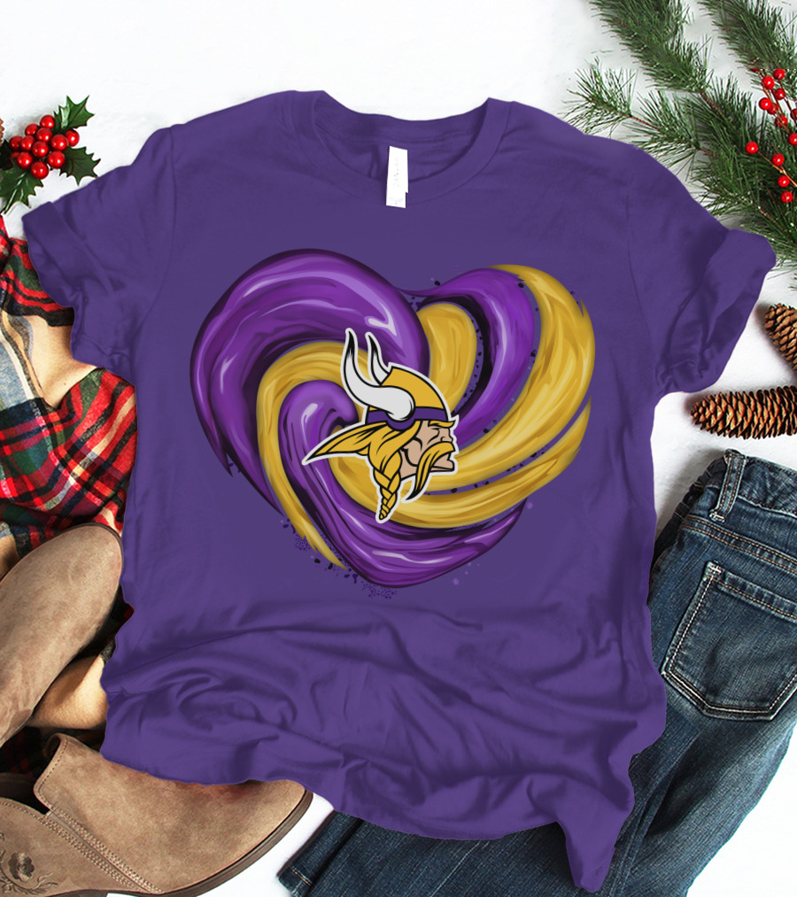 Minnesota Vikings Heart Swirl Viking Helmet T-Shirt