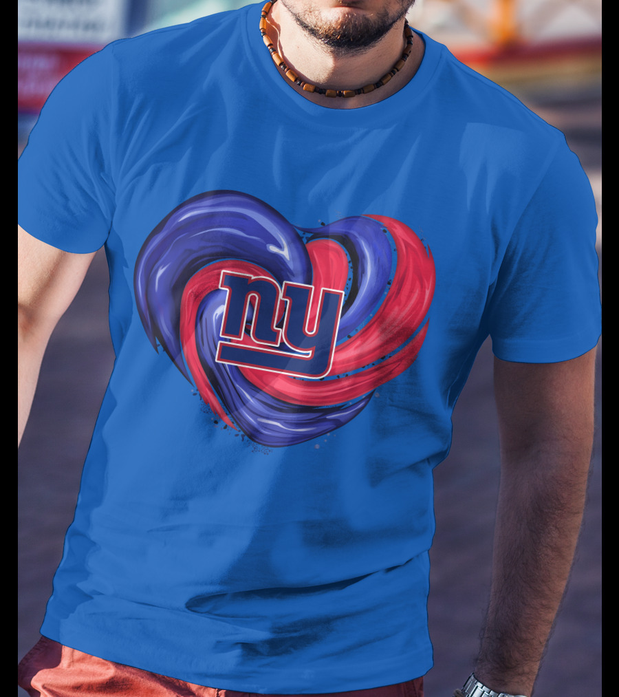 New York Giants Tornado Heart NY Logo Blue Red Swirl T-Shirt