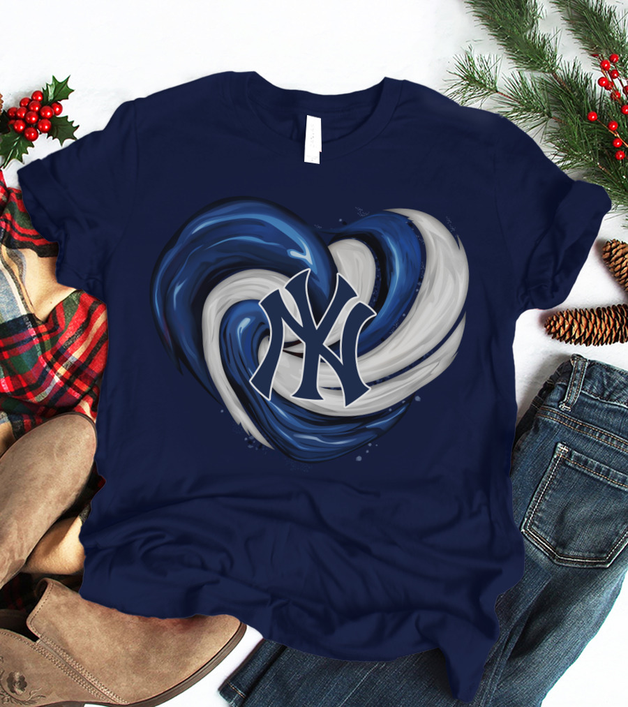 New York Yankees Heart Logo In Blue And White Swirl T-Shirt