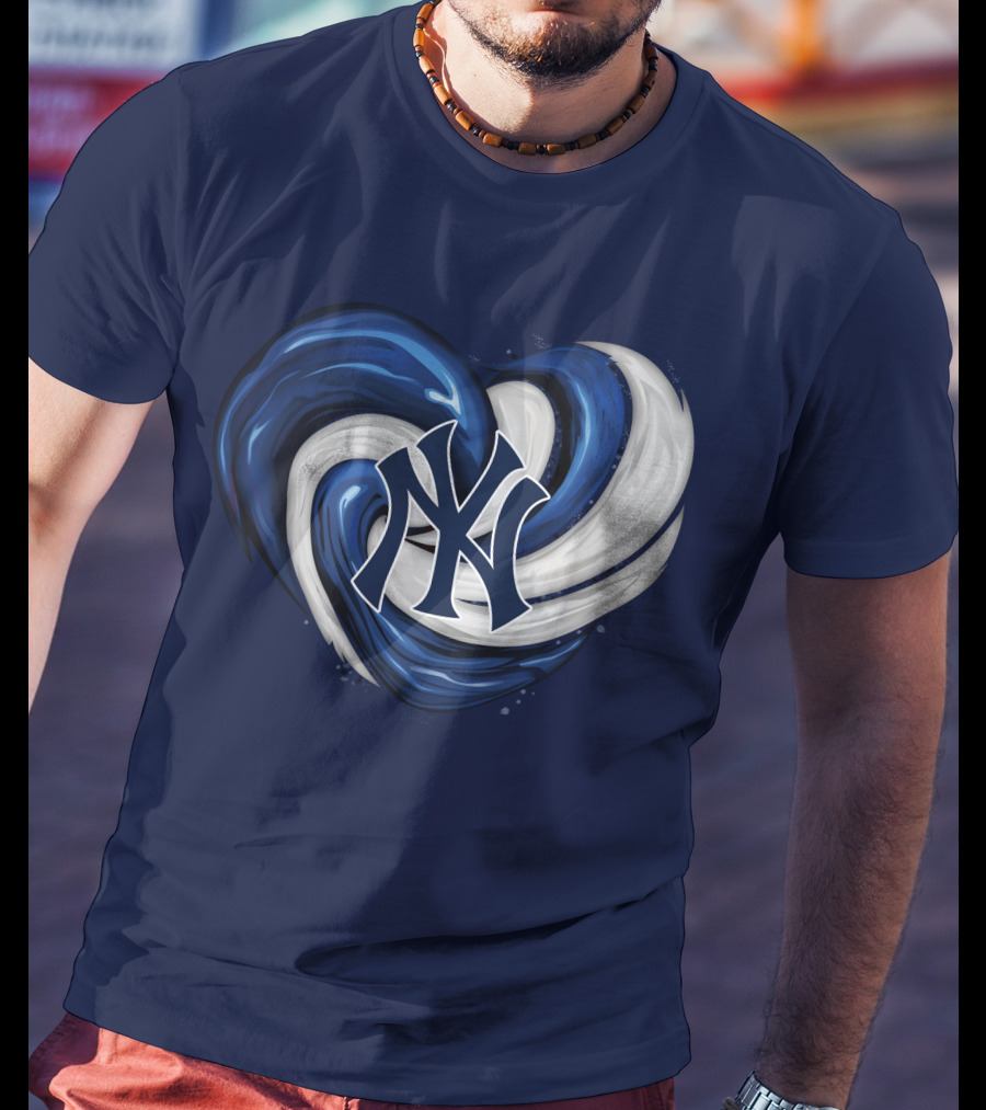 New York Yankees Heart Logo In Blue And White Swirl T-Shirt