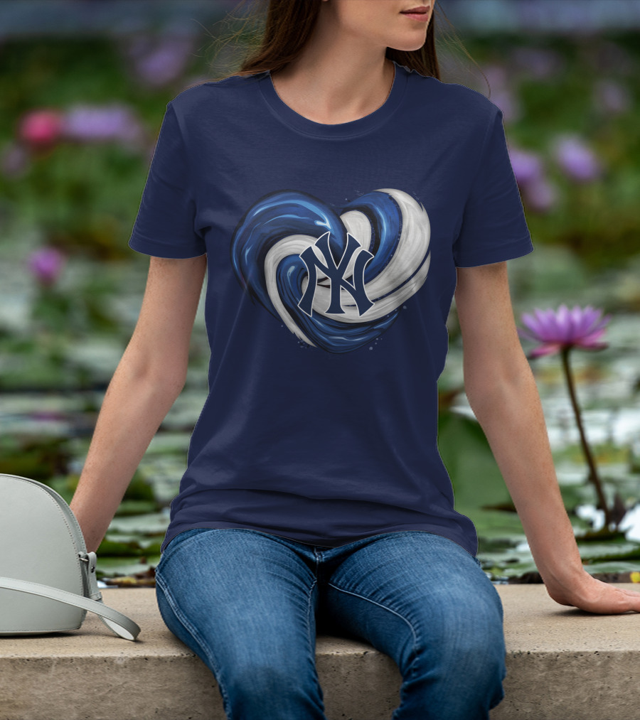 New York Yankees Heart Logo In Blue And White Swirl T-Shirt