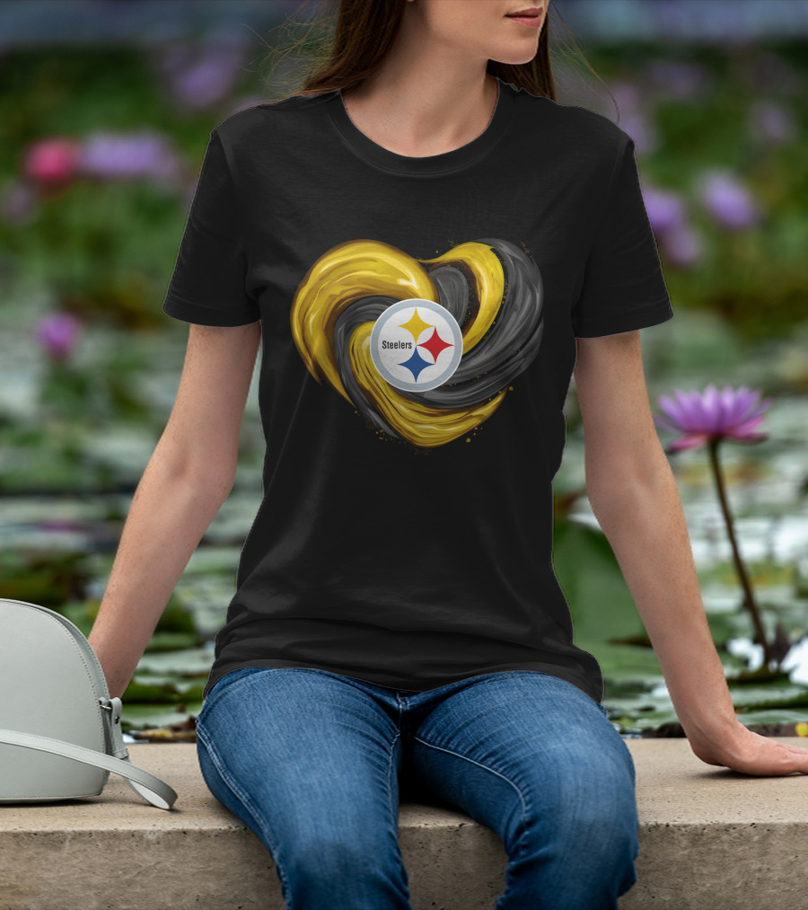Steelers Tornado Heart Black And Gold Swirl T-Shirt