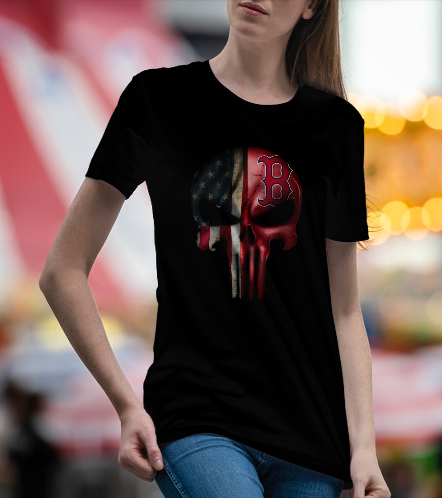 The Punisher Skull American Flag Boston Red Sox T-Shirt