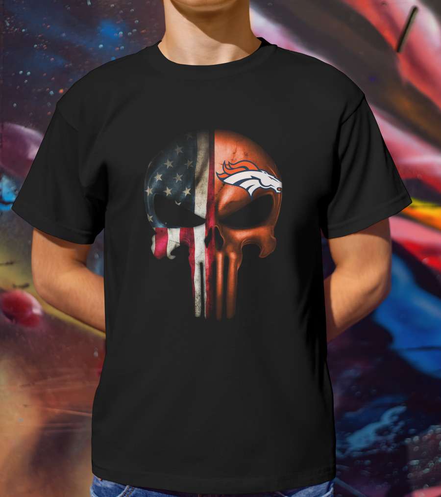 American Flag Punisher Skull Denver Broncos T-Shirt