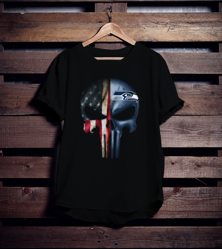 The Punisher Skull American Flag Seattle Seahawks T-Shirt