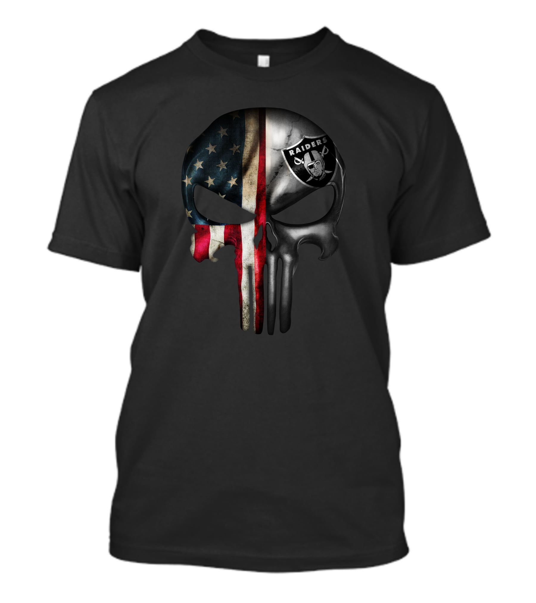 Punisher Skull American Flag Raiders Logo Fusion T-Shirt