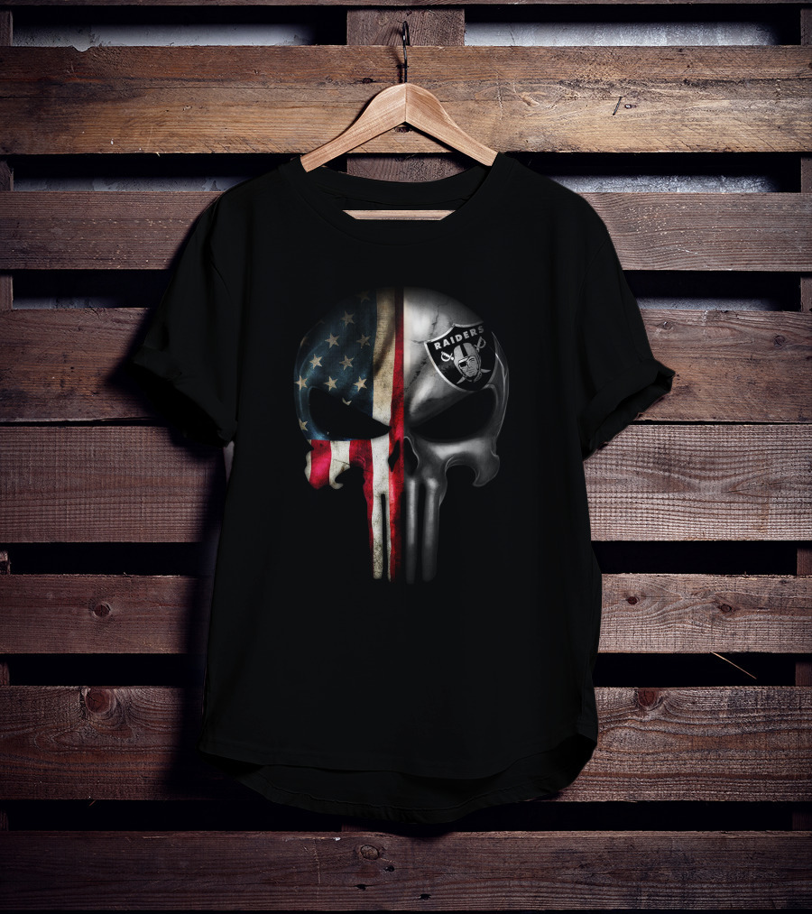 Punisher Skull American Flag Raiders Logo Fusion T-Shirt
