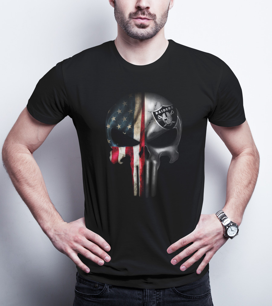 Punisher Skull American Flag Raiders Logo Fusion T-Shirt