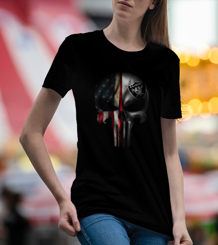 Punisher Skull American Flag Raiders Logo Fusion T-Shirt