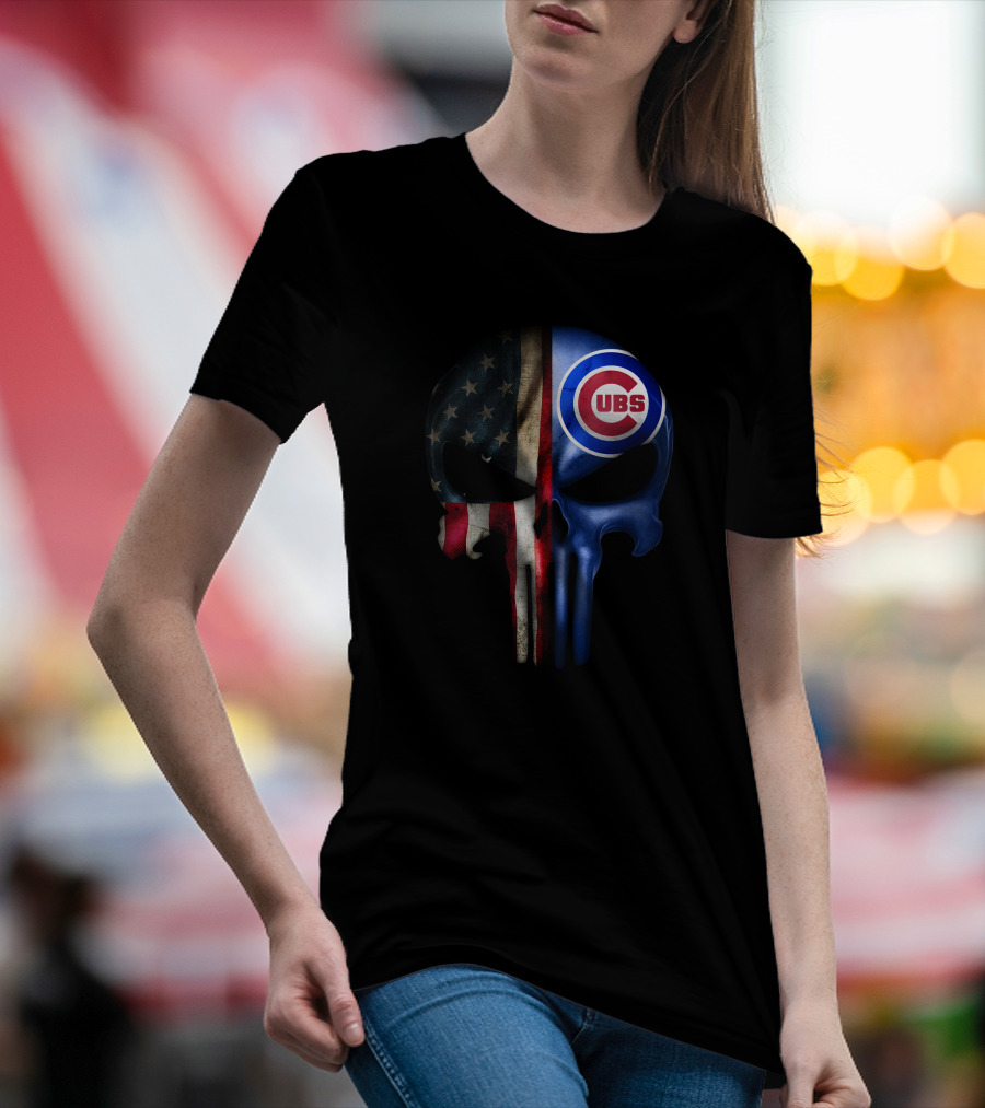 The Punisher Skull American Flag Chicago Cubs T-Shirt