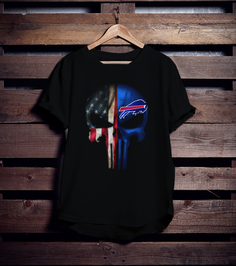 Buffalo Bills American Flag Punisher Skull T-Shirt