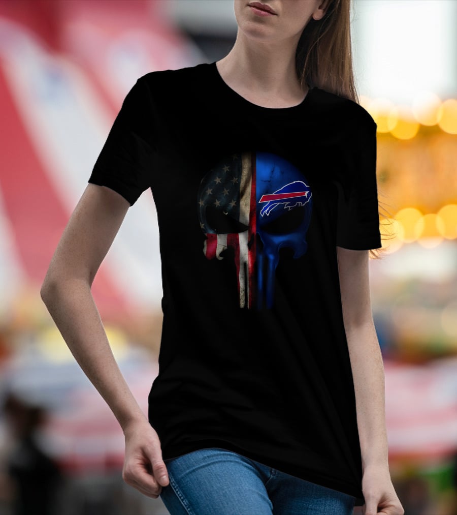Buffalo Bills American Flag Punisher Skull T-Shirt