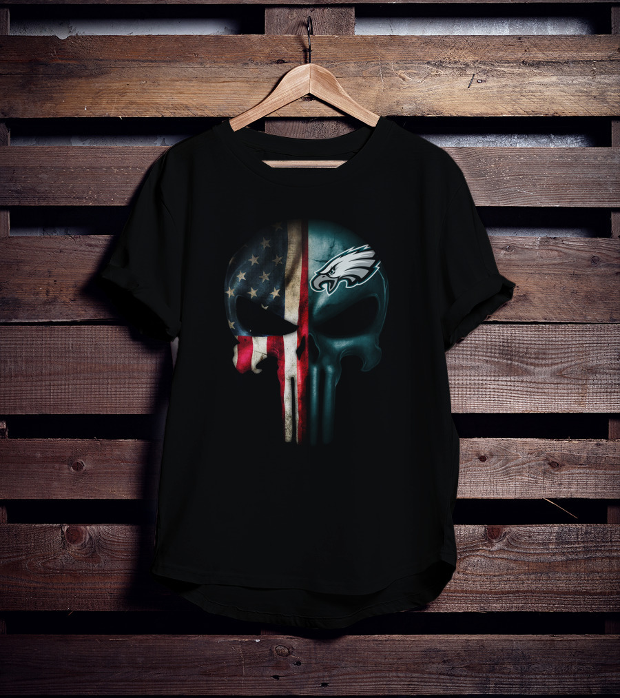 American Flag Punisher Skull With Philadelphia Eagles T-Shirt