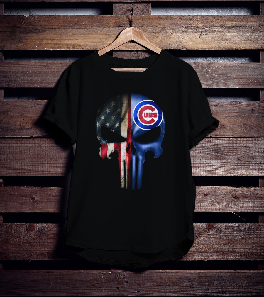 Chicago Cubs Punisher Skull American Flag T-Shirt