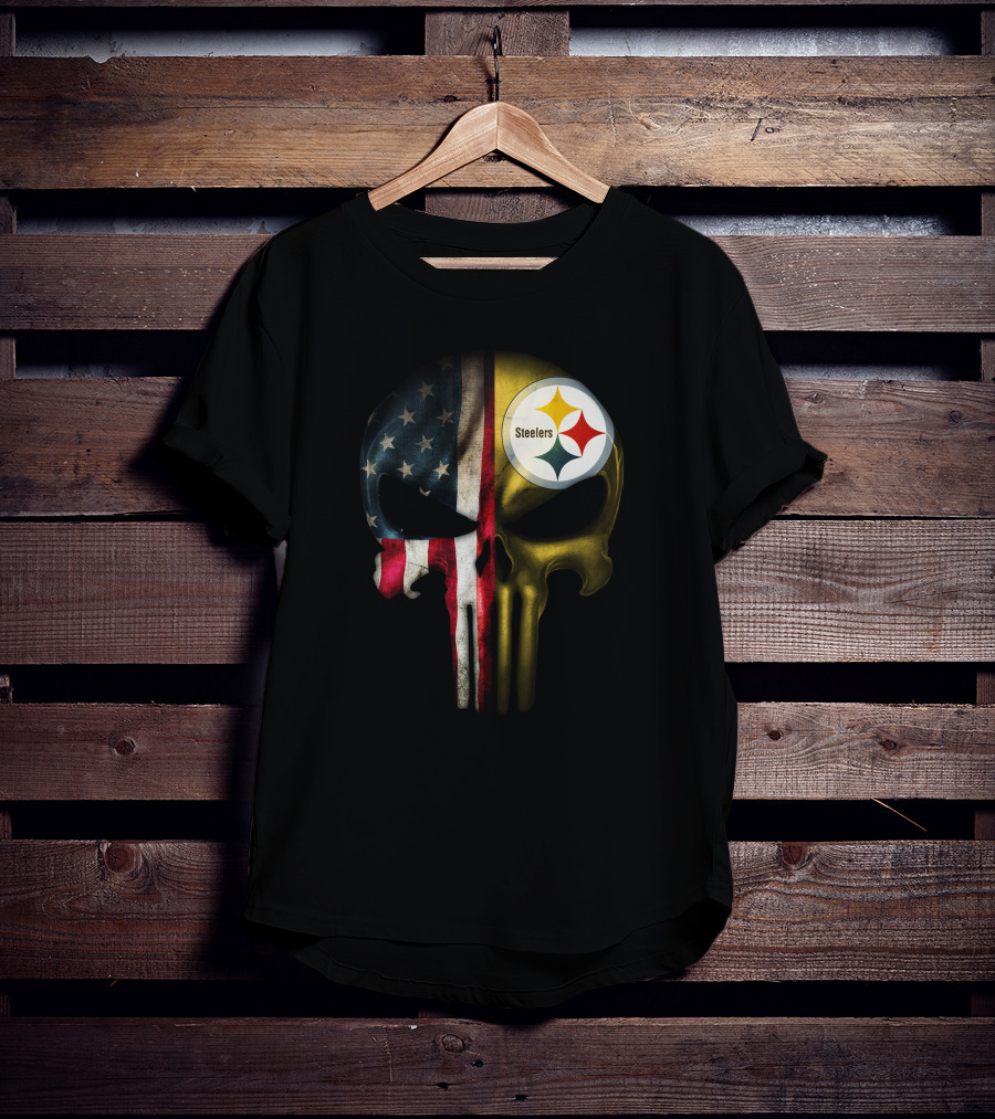 Punisher Skull American Flag Steelers T-Shirt