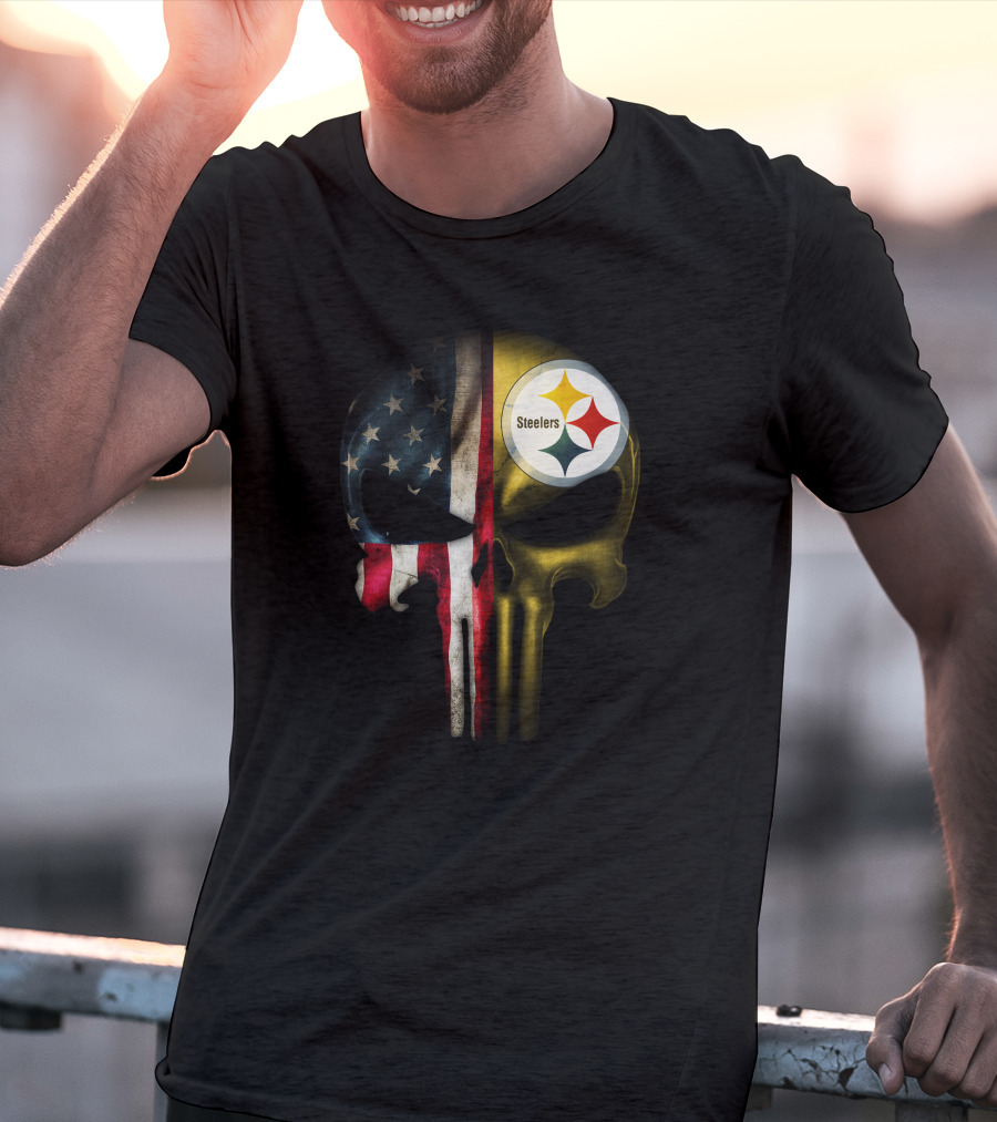 Punisher Skull American Flag Steelers T-Shirt