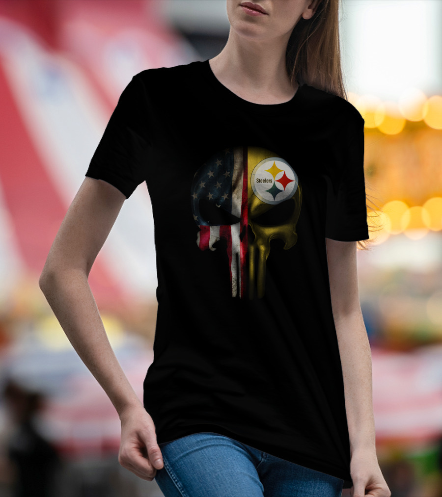 Punisher Skull American Flag Steelers T-Shirt