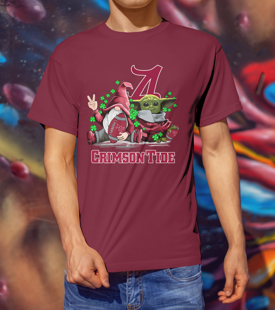 Leprechauns Gnomes Baby Yoda Alabama Crimson Tide Football T-Shirt
